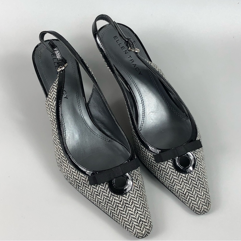 Ellen Tracy Black and White Tweed Slingback Heels